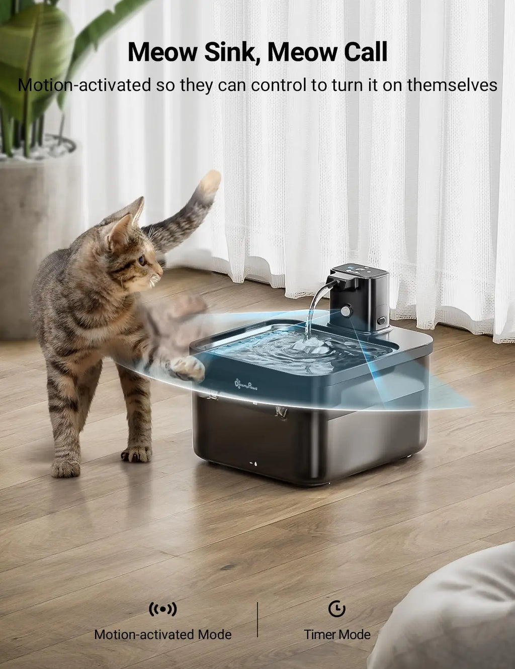 DownyPaws 2,5L Fontaine à Eau Automatique en Acier Inoxydable pour Chat 4000mAh Abreuvoir Sans Fil pour Animaux de Compagnie Batterie et Capteur Distributeur 2 en 1