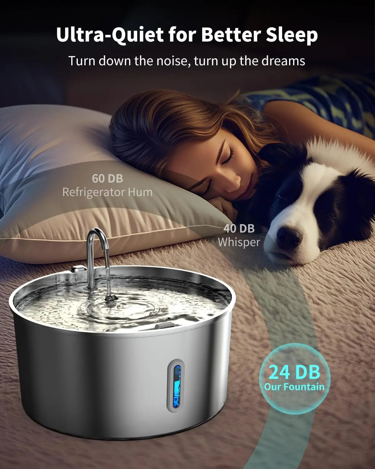 Fontaine à eau pour chien en acier inoxydable de 7 L pour grands chiens, distributeur automatique avec pompe silencieuse