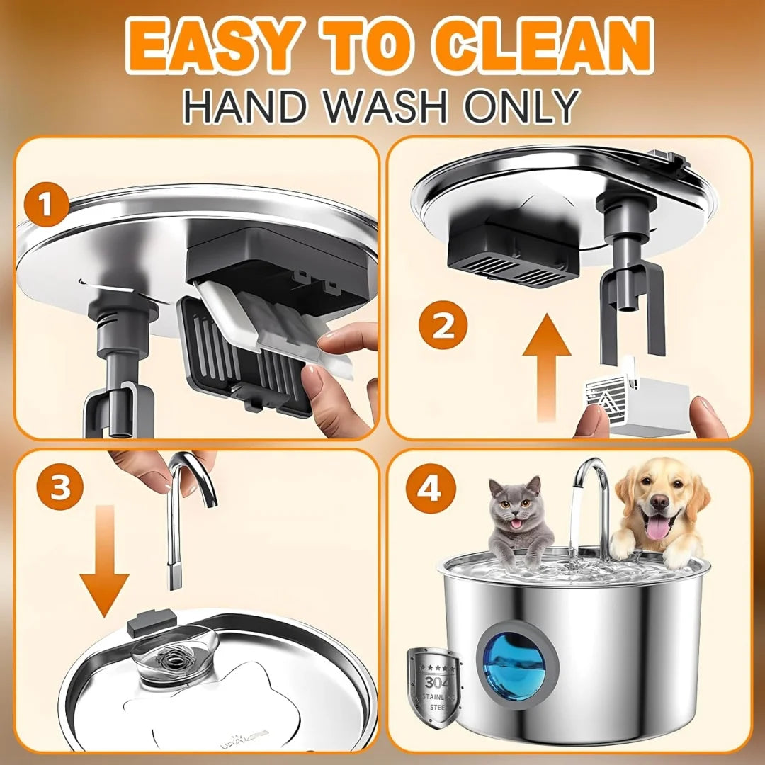 Fontaine à eau pour chat 3.2L en acier inoxydable Distributeur d'eau automatique pour animaux de compagnie avec filtre Pompe silencieuse pour chiens et chats Usage intérieur