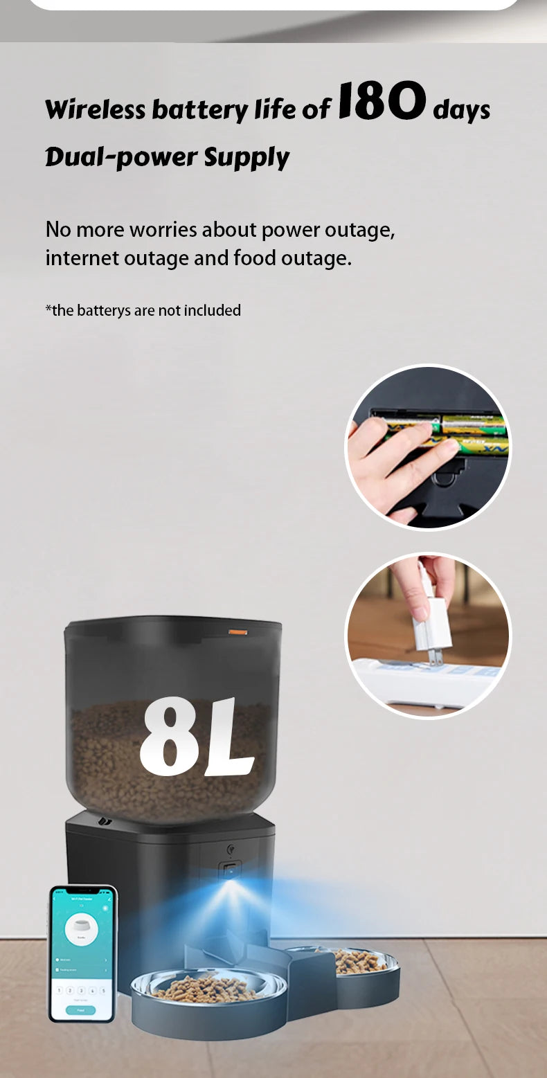 Distributeur automatique de nourriture pour chats 8L avec caméra vidéo 1080p, Wi-Fi 5G, distributeur d'aliments pour chats, enregistreur vocal intelligent pour animaux de compagnie, application Tuya, distributeur automatique pour animaux de compagnie