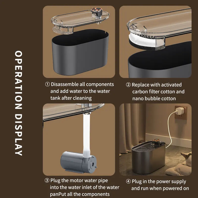 Fontaine à eau automatique pour chat 3L Grande capacité Silencieuse Distributeur d'eau pour animaux de compagnie Filtre circulant Abreuvoir pour chaton Fournitures pour animaux de compagnie