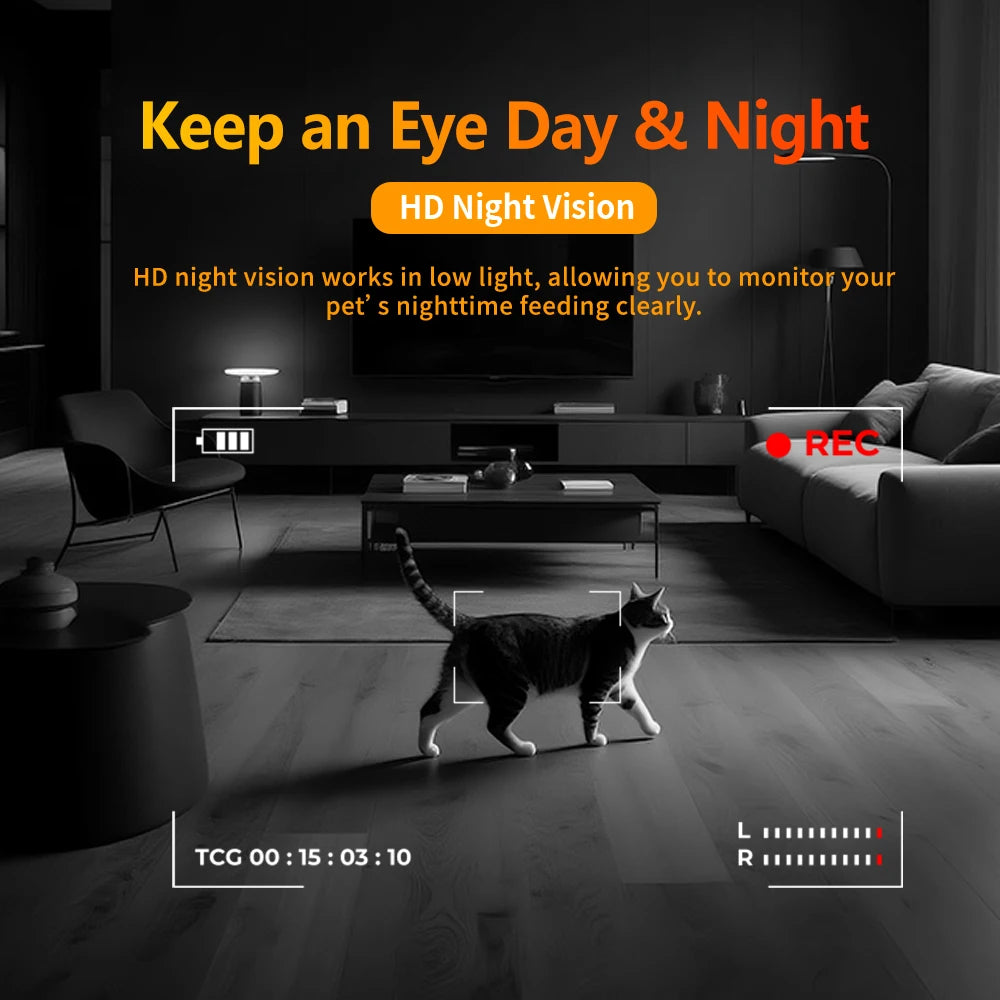 Distributeur intelligent de nourriture pour animaux de compagnie avec caméra surélevée de 15 cm, contrôle via l'application Tuya, pour propriétaires d'animaux occupés, distributeur automatique de nourriture pour chats et chiens FURPIPI