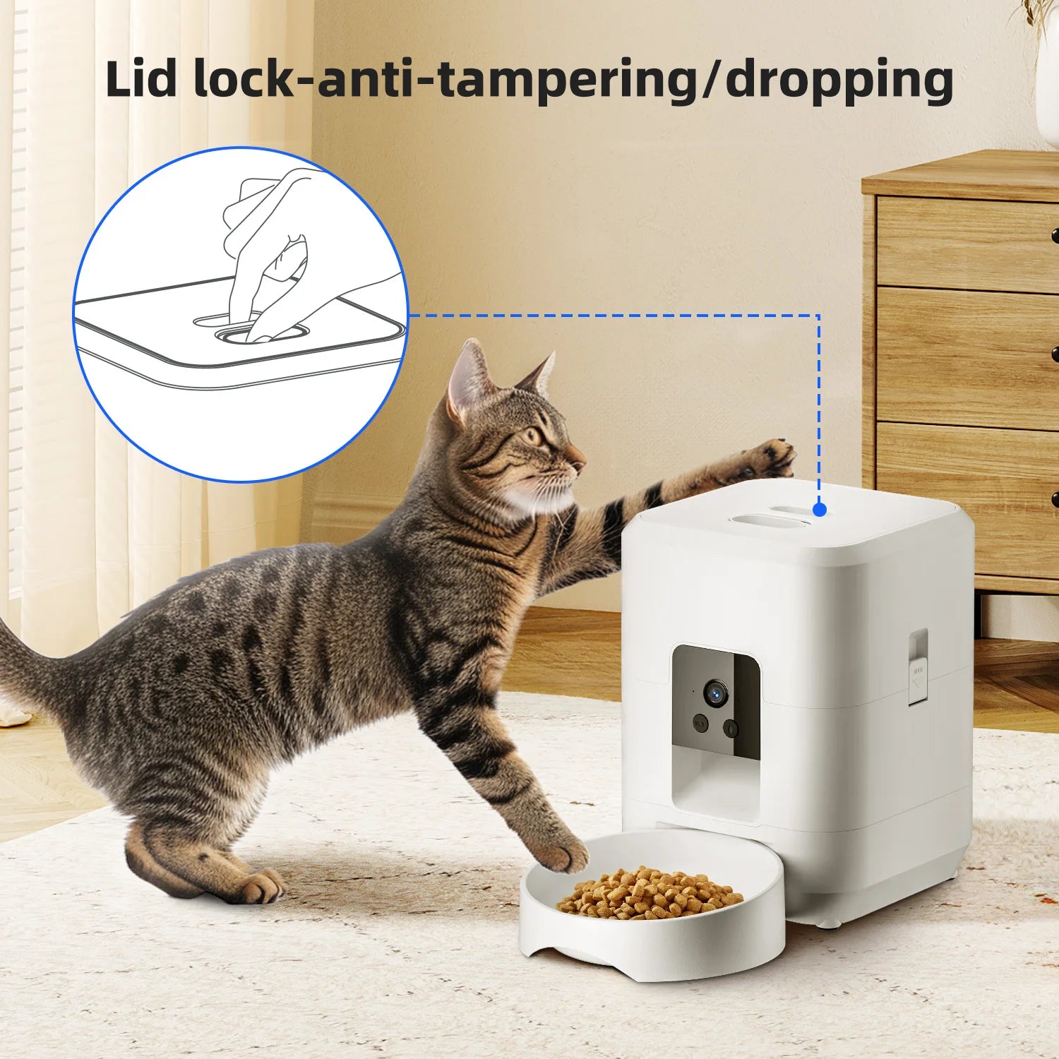 Distributeur automatique de nourriture 2L pour chat et chien - Contrôlé par Wi-Fi et caméra - Distributeur de nourriture pour animaux de compagnie - Application à distance (pas de prise 5V 2A)