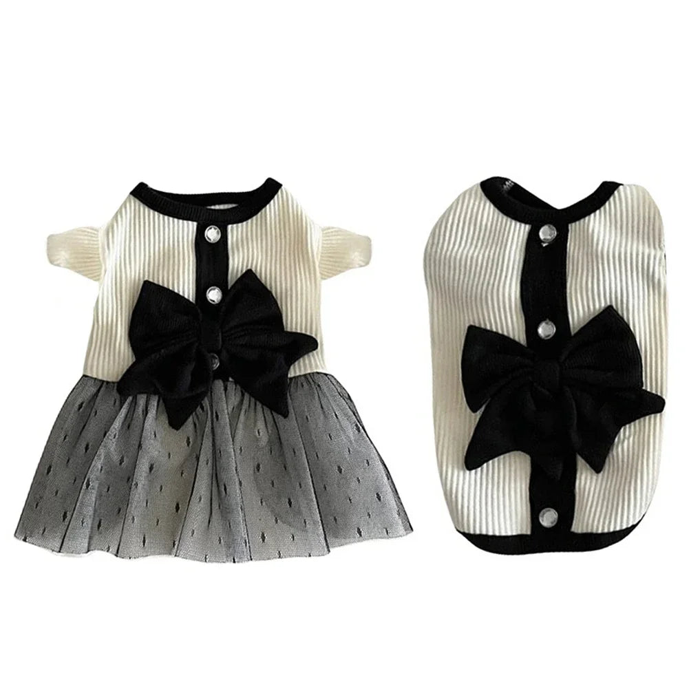 Dog Dress for Small Dogs Luxury Summer Puppy Clothes Bow Lace Dog Skirt Black White Dog T-Shirt Girls Dog Costume Chihuahua Vest