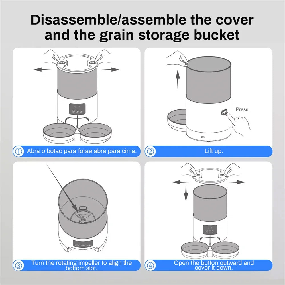 Fontaine à eau automatique pour animaux de compagnie 4,5L TuYa APP, version à bouton, distributeur intelligent automatique de nourriture sèche pour chats et chiens