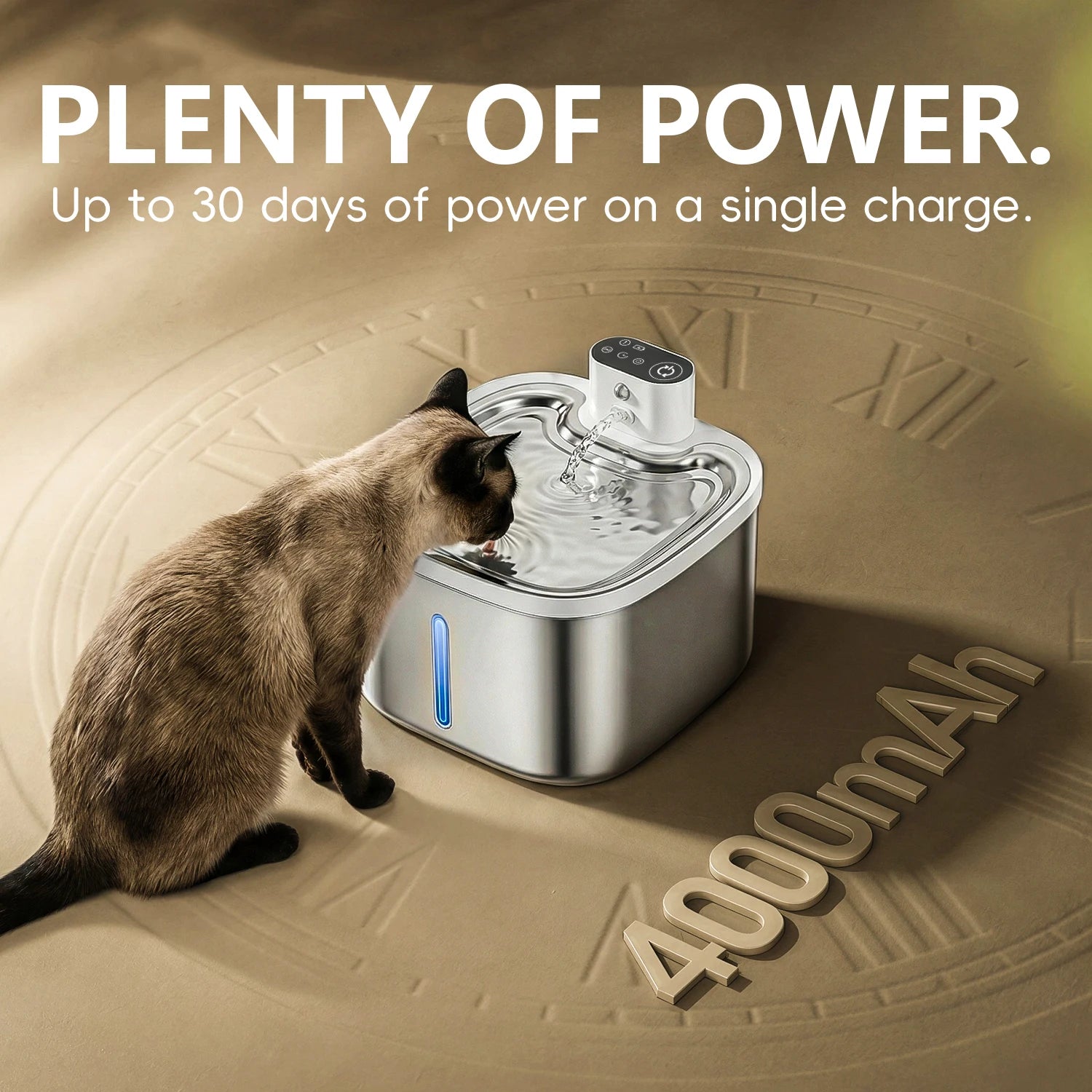 Fontaine à eau pour chat 3,5L Purificateur d'eau inductif sans fil pour animaux de compagnie, pompe silencieuse et plateau en acier inoxydable, batterie rechargeable de 4000mAh
