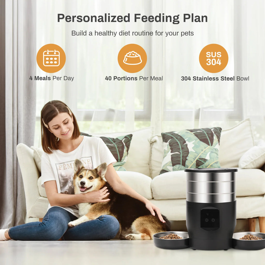 Fontaine à eau automatique pour animaux de compagnie 4,5L TuYa APP, version à bouton, distributeur intelligent automatique de nourriture sèche pour chats et chiens