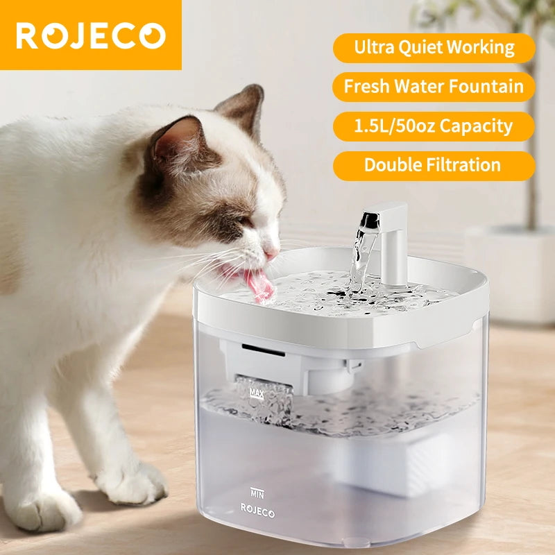 Fontaine à eau intelligente ROJECO pour chat, distributeur d'eau automatique pour animaux de compagnie, fontaine d'eau purificatrice avec filtres à recirculation pour chats et chiens