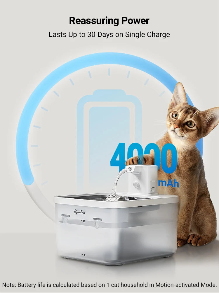 DownyPaws 2,5L Fontaine à Eau Automatique en Acier Inoxydable pour Chat 4000mAh Abreuvoir Sans Fil pour Animaux de Compagnie Batterie et Capteur Distributeur 2 en 1
