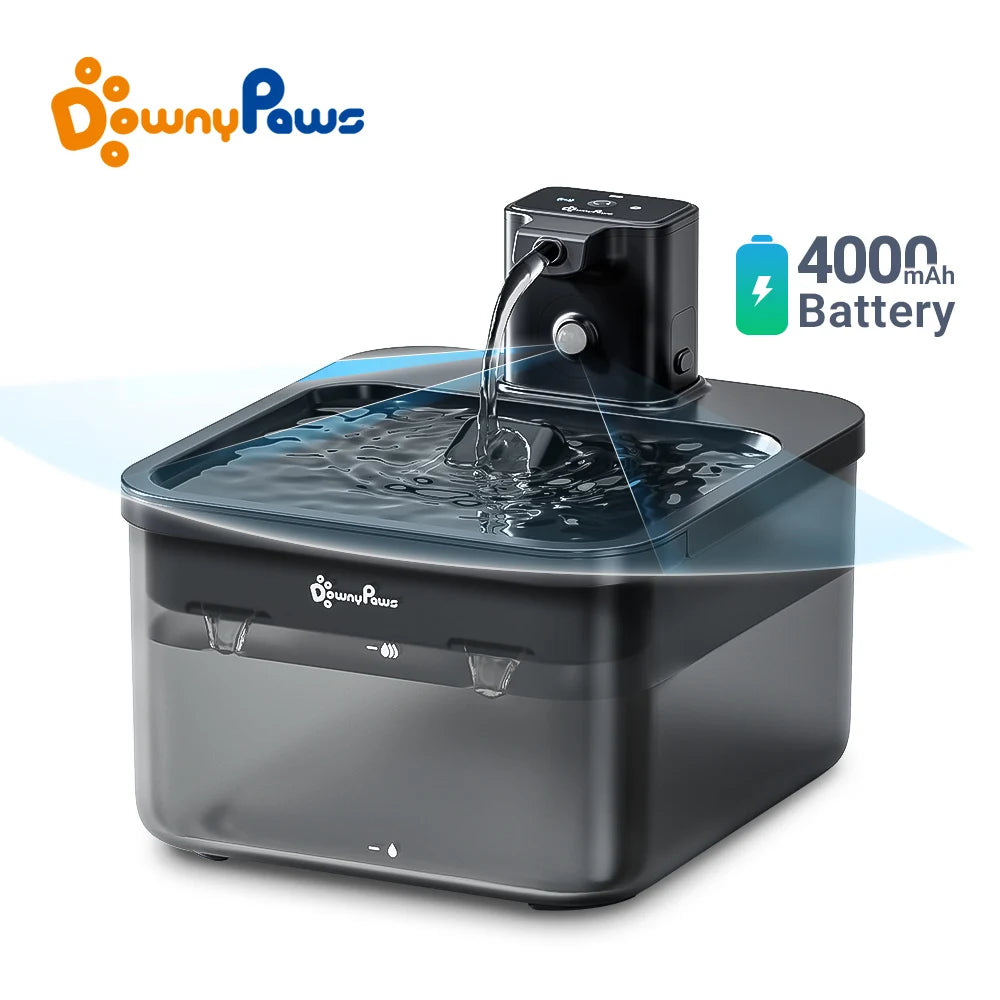 Fontaine à eau sans fil pour chat DownyPaws 2,5 L, automatique, sur batterie, avec détecteur de mouvement, distributeur d'eau pour chien