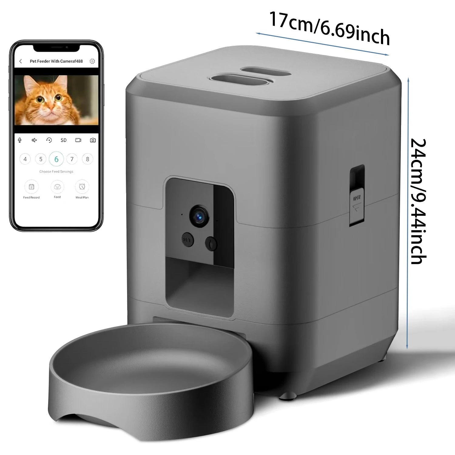 Distributeur automatique de nourriture 2L pour chat et chien - Contrôlé par Wi-Fi et caméra - Distributeur de nourriture pour animaux de compagnie - Application à distance (pas de prise 5V 2A)