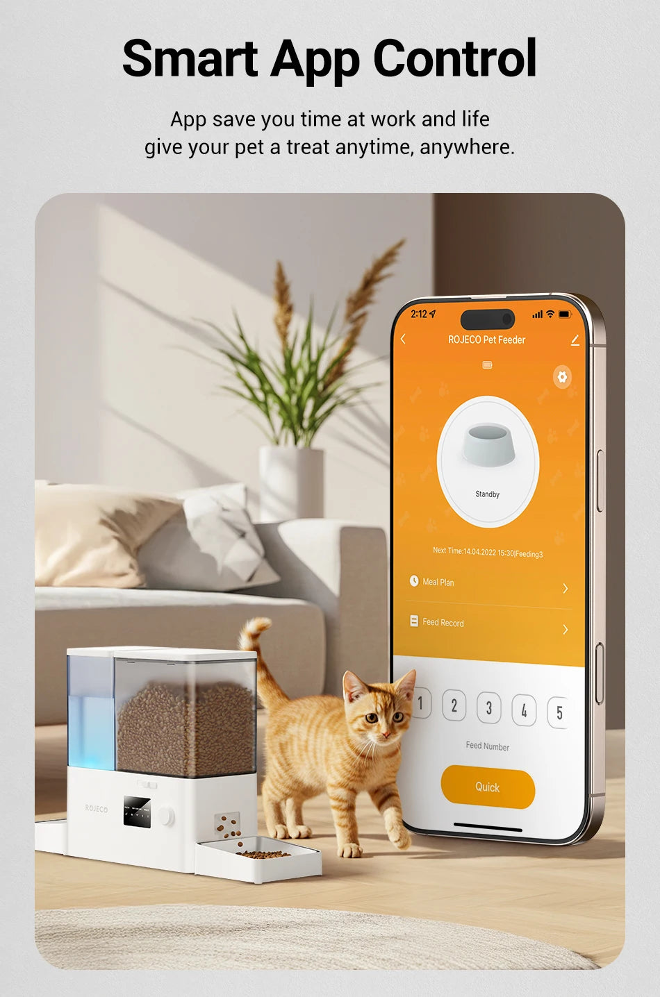 ROJECO 8.5L Distributeur Automatique pour Animaux de Compagnie avec Fontaine à Eau Contrôle à Distance par Application WIFI Intelligent pour Chiens Distributeur de Nourriture 5L Abreuvoir à Gravité 3.5L
