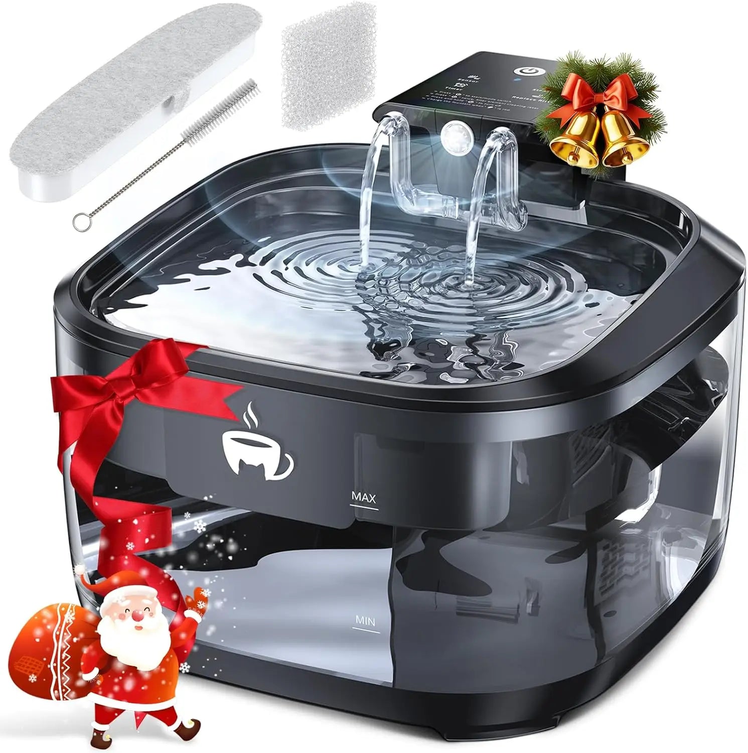 Fontaine à eau sans fil pour chat 3,2 L/108 oz, Fontaine à boire pour animaux de compagnie avec batterie rechargeable 5000 mAh, 3 modes, capteur de mouvement