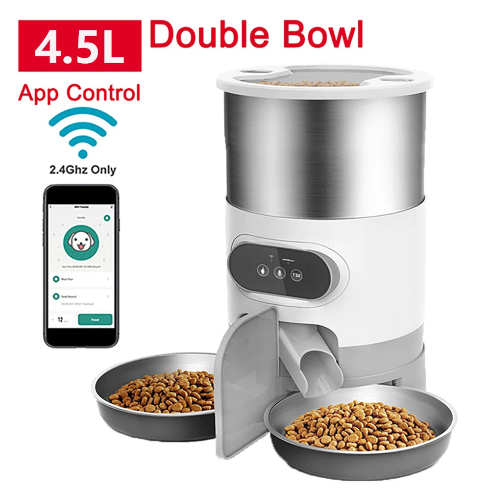 4.5L WIFI APP Automatic Pet Feeder Dry Food Dispenser Voice Recorder Timer Feeding Vending for Large Cats Dogs Smart Pet Bowl