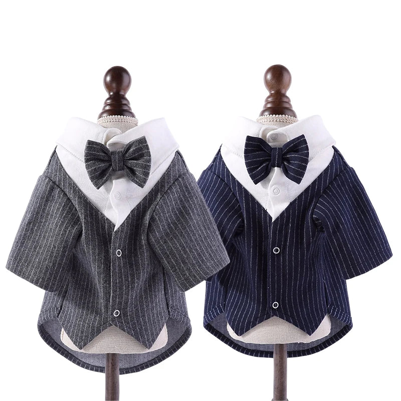 Gentleman Dog Clothes Wedding Suit Formal Shirt For Small Dogs Bowtie Tuxedo Pet Outfit Christmas Costume For Teddy Pomeranian
