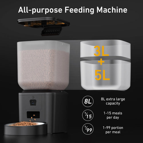 Distributeur automatique de nourriture pour chats 8L avec caméra vidéo 1080p, Wi-Fi 5G, distributeur d'aliments pour chats, enregistreur vocal intelligent pour animaux de compagnie, application Tuya, distributeur automatique pour animaux de compagnie