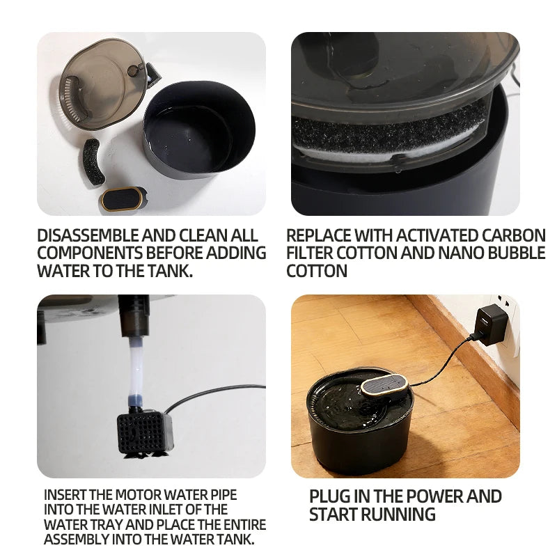 Distributeur d'eau intelligent et silencieux pour animaux de compagnie de 3 L avec filtre, circulation automatique, sans batterie, pour chats et chiens