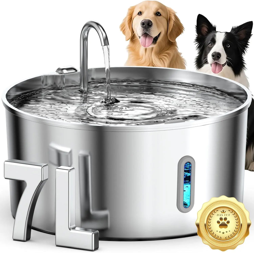 Fontaine à eau pour chien en acier inoxydable de 7 L pour grands chiens, distributeur automatique avec pompe silencieuse