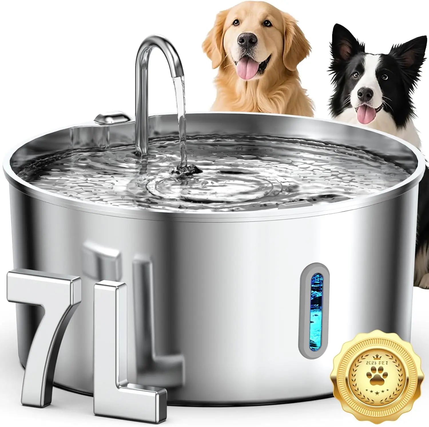 Fontaine à eau pour chien en acier inoxydable de 7 L pour grands chiens, distributeur automatique avec pompe silencieuse