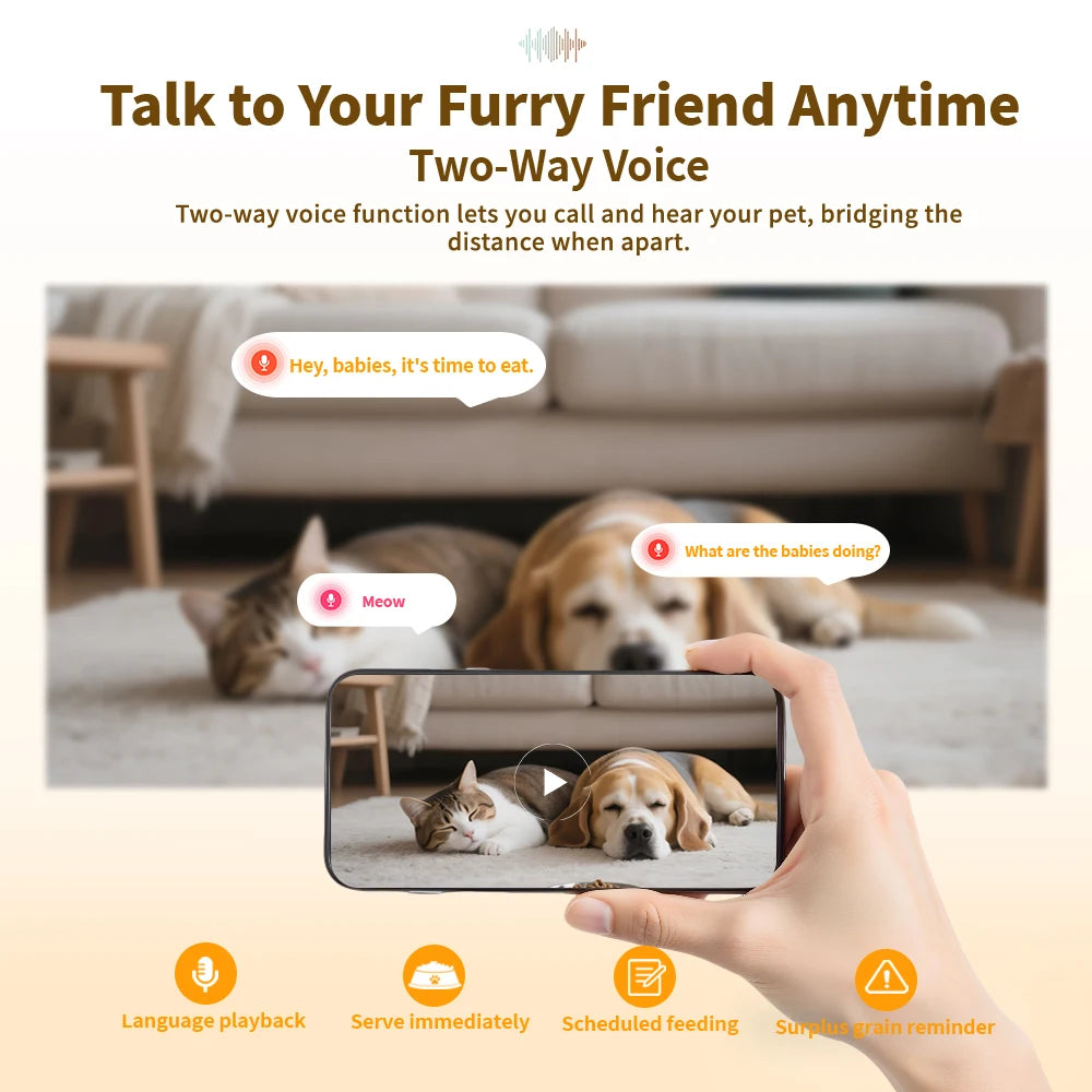 Distributeur intelligent de nourriture pour animaux de compagnie avec caméra surélevée de 15 cm, contrôle via l'application Tuya, pour propriétaires d'animaux occupés, distributeur automatique de nourriture pour chats et chiens FURPIPI