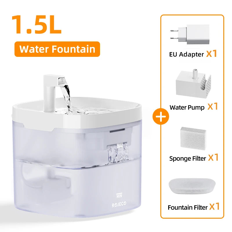 Fontaine à eau intelligente ROJECO pour chat, distributeur d'eau automatique pour animaux de compagnie, fontaine d'eau purificatrice avec filtres à recirculation pour chats et chiens
