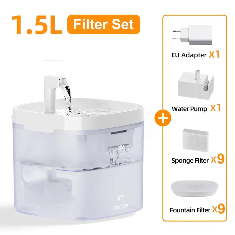 Fontaine à eau intelligente ROJECO pour chat, distributeur d'eau automatique pour animaux de compagnie, fontaine d'eau purificatrice avec filtres à recirculation pour chats et chiens