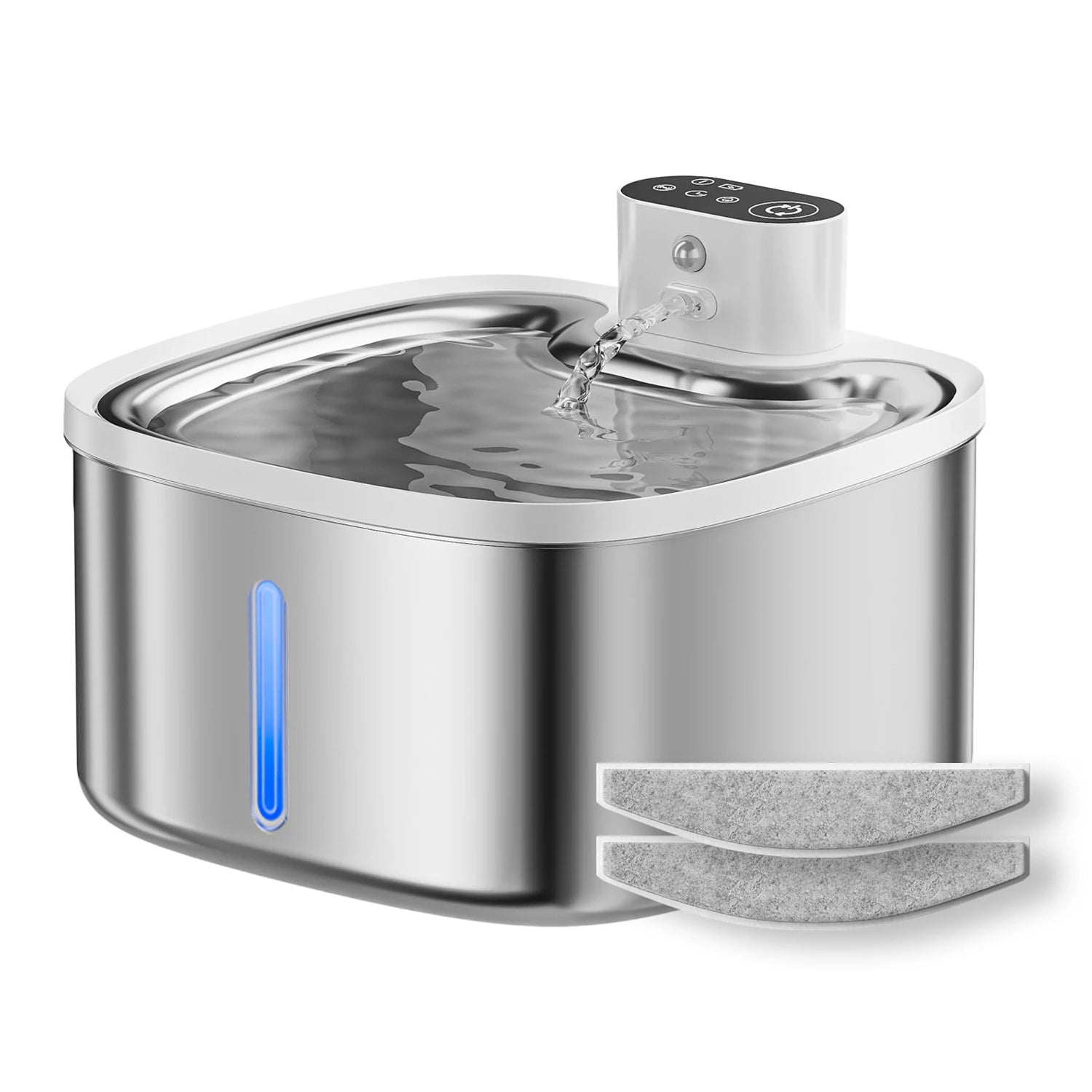 Fontaine à eau pour chat 3,5L Purificateur d'eau inductif sans fil pour animaux de compagnie, pompe silencieuse et plateau en acier inoxydable, batterie rechargeable de 4000mAh