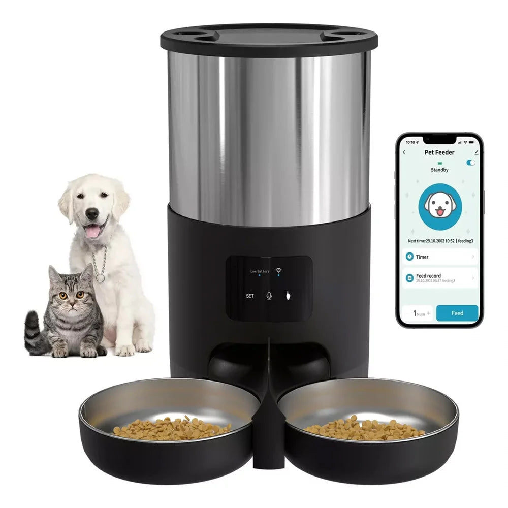 Fontaine à eau automatique pour animaux de compagnie 4,5L TuYa APP, version à bouton, distributeur intelligent automatique de nourriture sèche pour chats et chiens