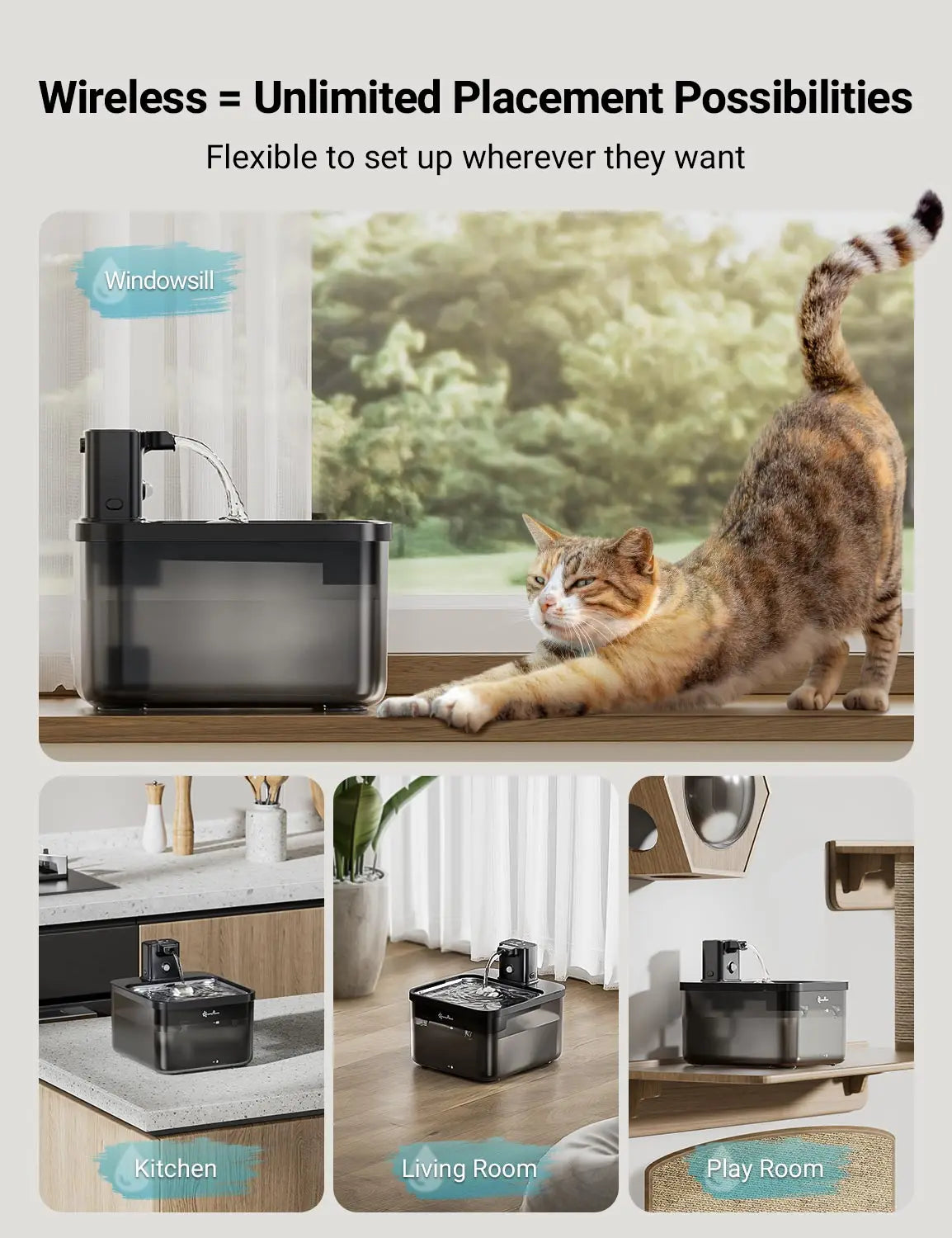 DownyPaws 2,5L Fontaine à Eau Automatique en Acier Inoxydable pour Chat 4000mAh Abreuvoir Sans Fil pour Animaux de Compagnie Batterie et Capteur Distributeur 2 en 1