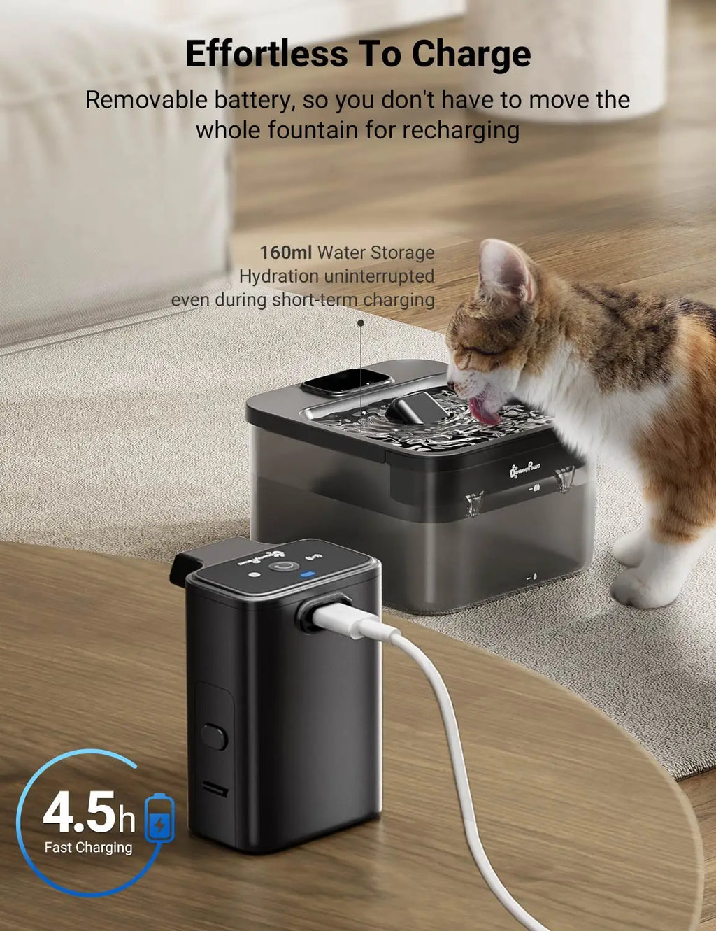 Fontaine à eau sans fil pour chat DownyPaws 2,5 L, automatique, sur batterie, avec détecteur de mouvement, distributeur d'eau pour chien