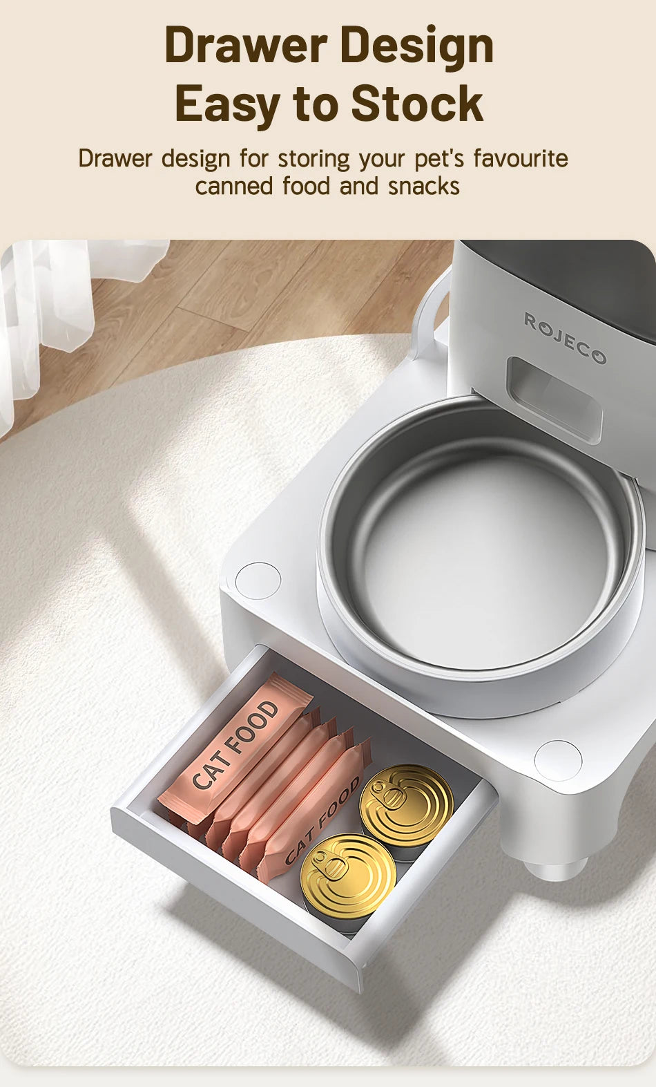 ROJECO Gamelle multifonction surélevée pour animaux de compagnie, mangeoire simple et double, distributeur de nourriture à hauteur réglable pour chats et chiens