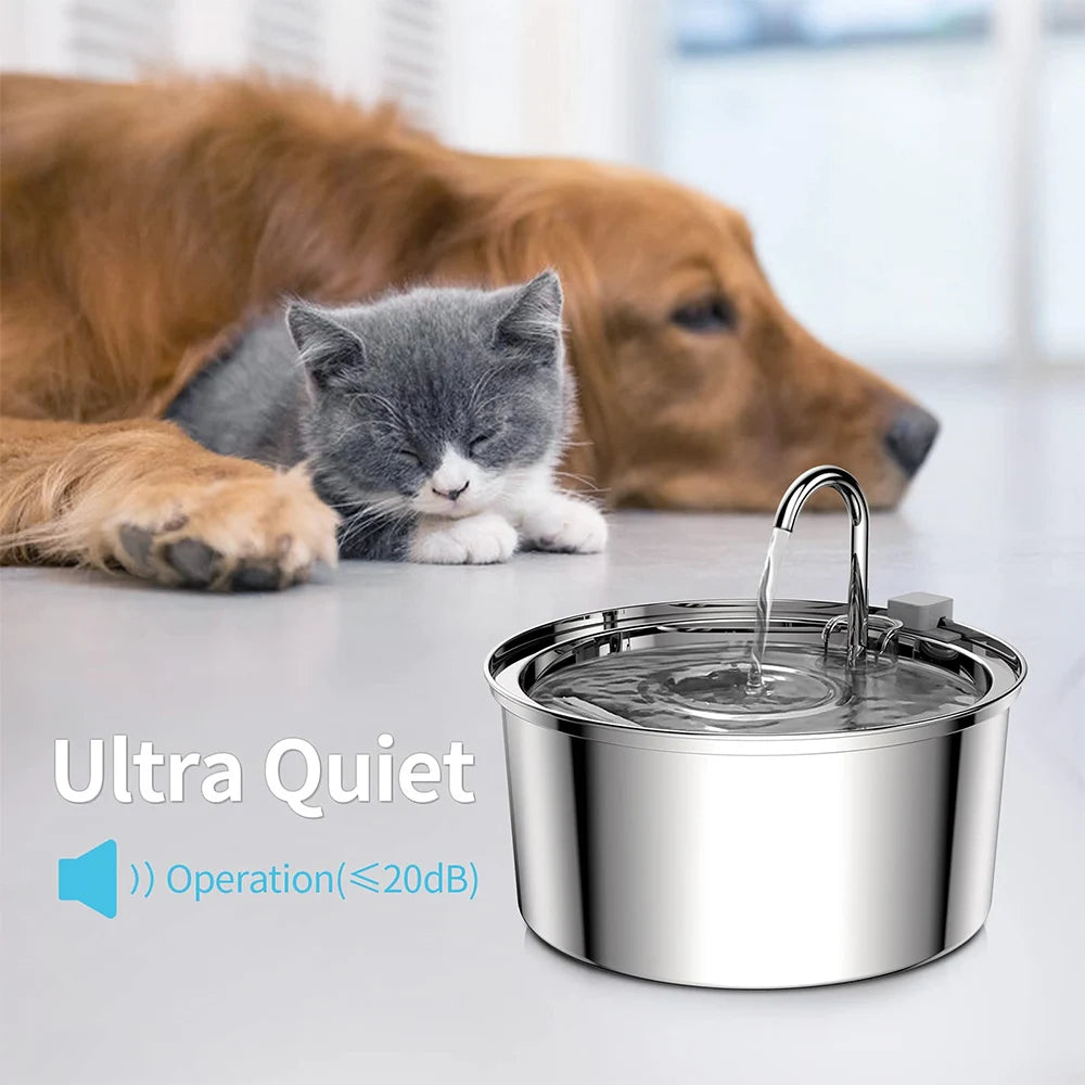 Fontaine à eau automatique pour animaux de compagnie en acier inoxydable, abreuvoir électrique silencieux USB pour chat, filtre, gamelle intelligente
