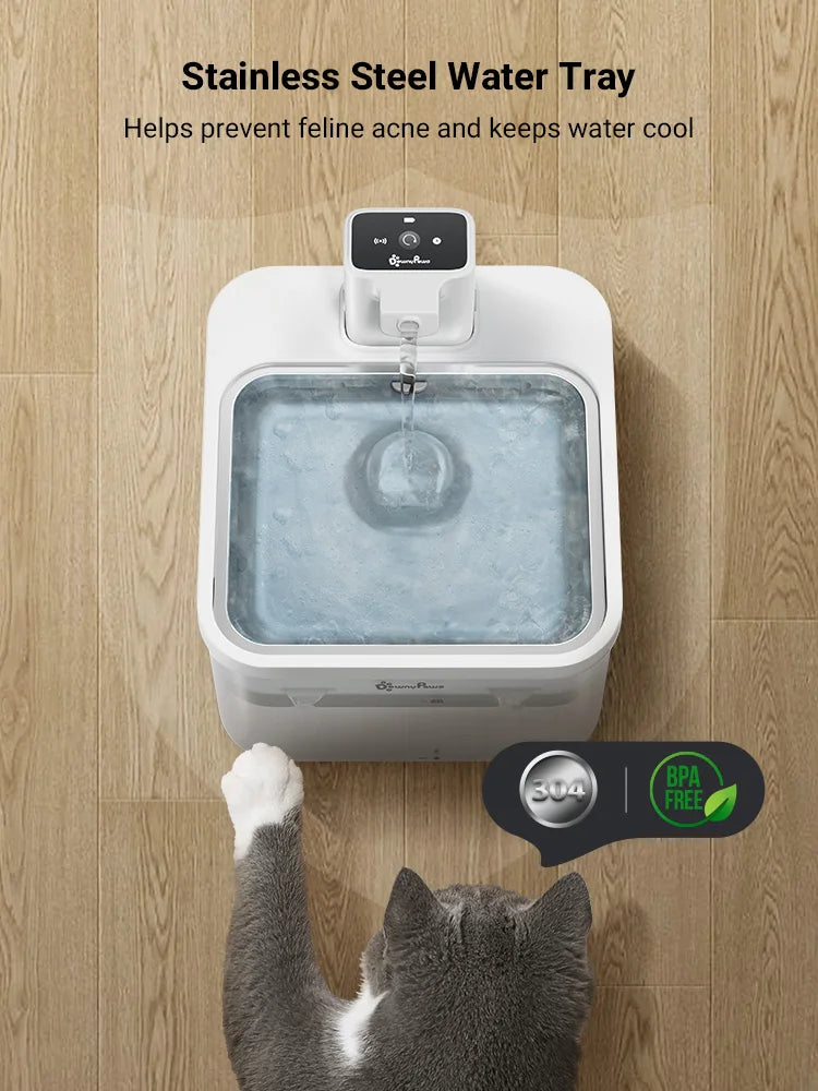 DownyPaws 2,5L Fontaine à Eau Automatique en Acier Inoxydable pour Chat 4000mAh Abreuvoir Sans Fil pour Animaux de Compagnie Batterie et Capteur Distributeur 2 en 1