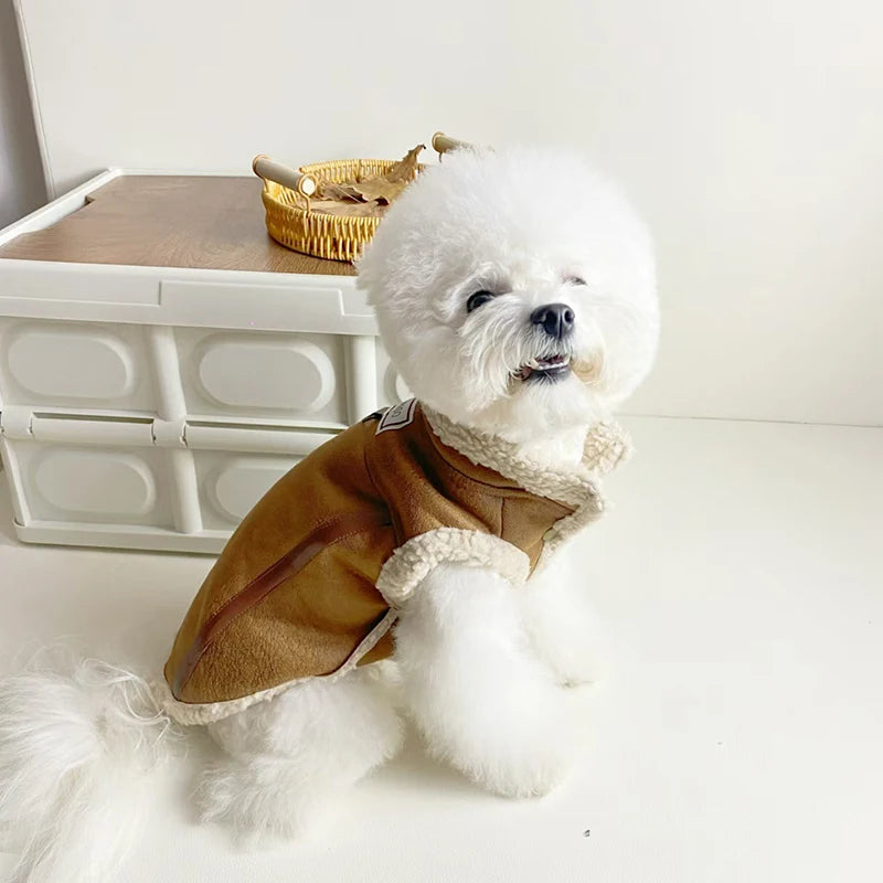 Pet Dog Jacket Autumn/Winter Thick Velvet Leather Sleeveless Vest Jacket Tank Top Integrated Coat Puppy Clothes for Small Dogs