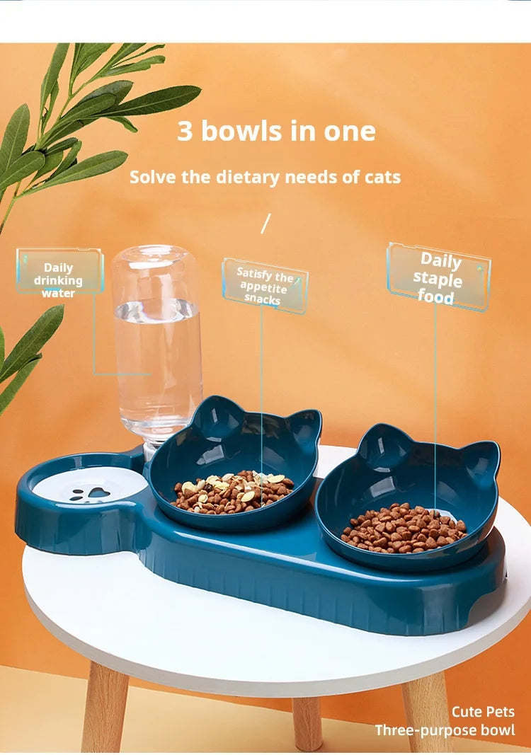 🐱 Gamelle 3 en 1 pour chats avec distributeur d'eau | Anti-basculement, inclinée et confortable ⭐ 4.8/5 (plus de 1 500 clients)