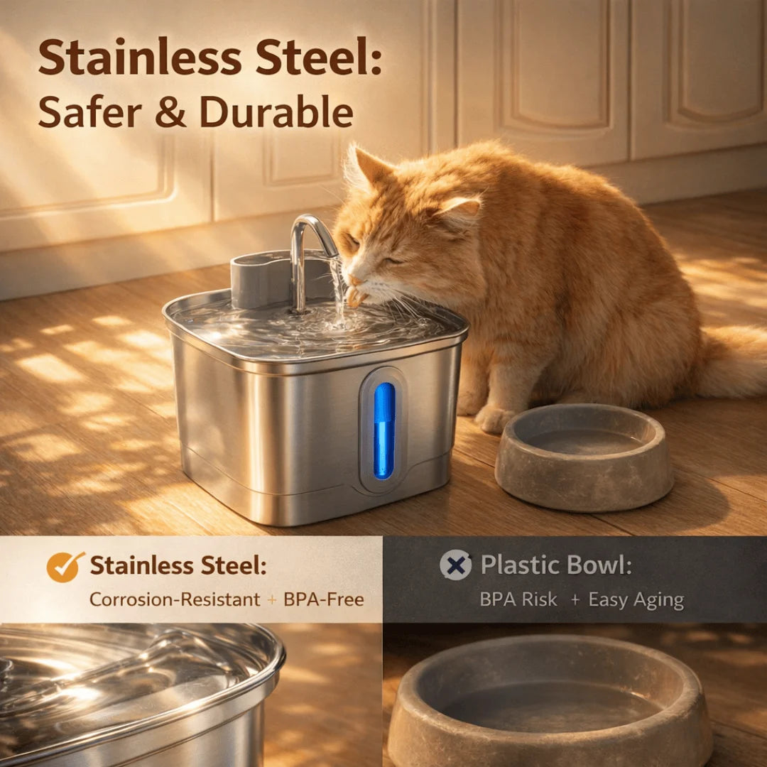 Fontaine à eau intelligente sans fil pour chat Batterie rechargeable 4000 mAh Capteur en acier inoxydable Distributeur d'eau automatique pour animaux de compagnie avec filtre