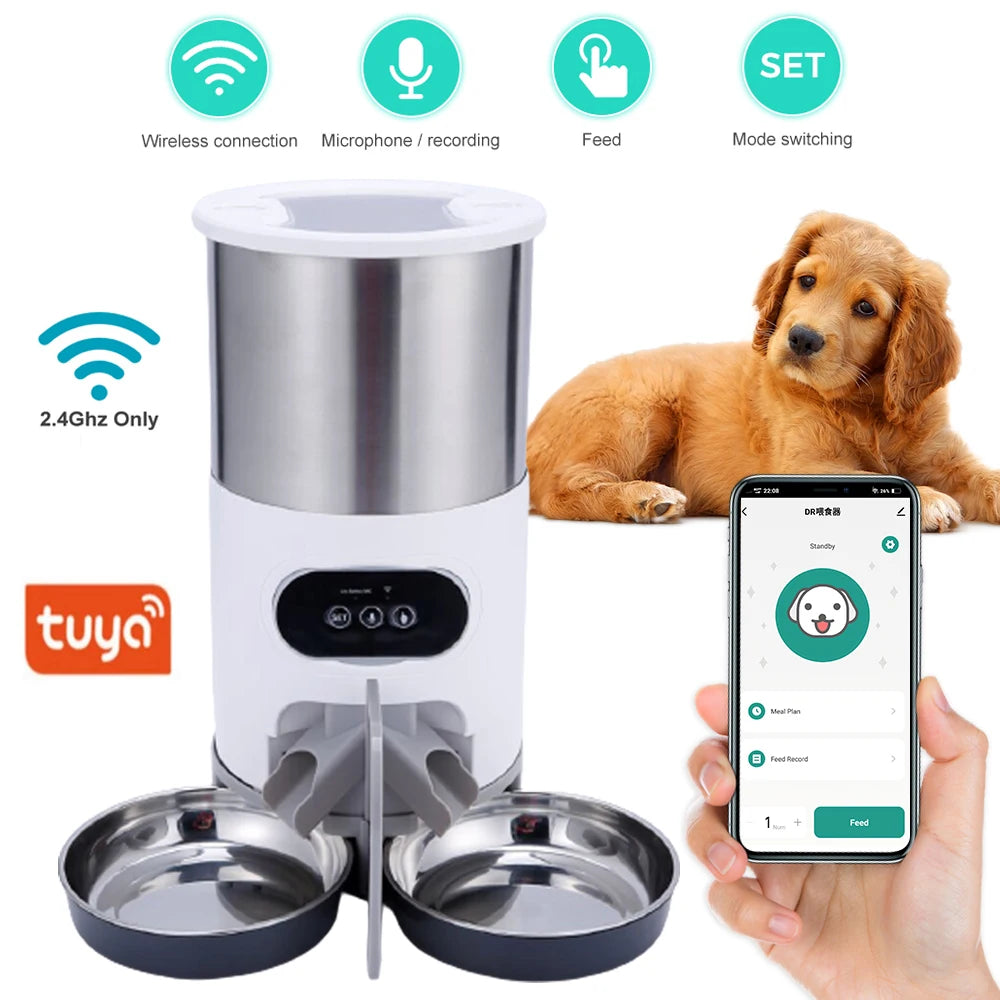 Distributeur automatique de nourriture sèche pour animaux de compagnie 4,5 L avec application WiFi, enregistreur vocal, minuterie et gamelle intelligente pour grands chats et chiens