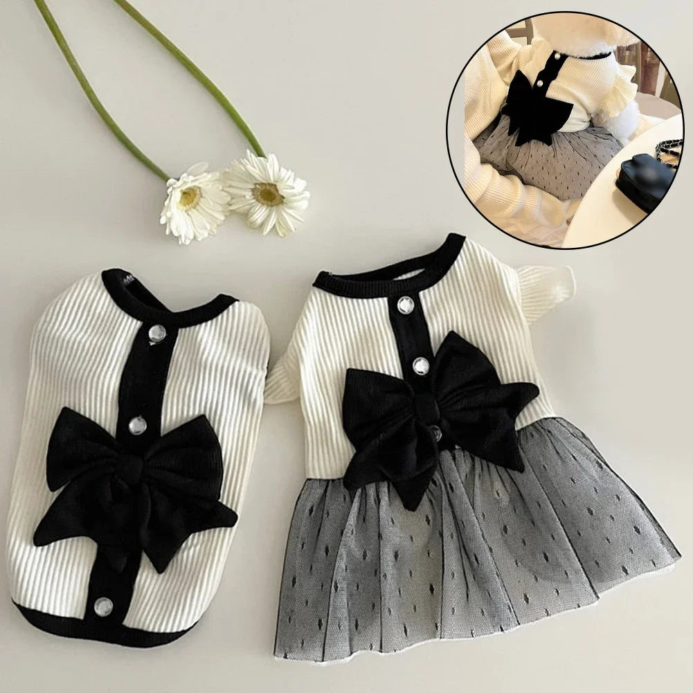 Dog Dress for Small Dogs Luxury Summer Puppy Clothes Bow Lace Dog Skirt Black White Dog T-Shirt Girls Dog Costume Chihuahua Vest