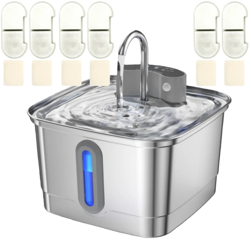 Fontaine à eau intelligente sans fil pour chat Batterie rechargeable 4000 mAh Capteur en acier inoxydable Distributeur d'eau automatique pour animaux de compagnie avec filtre