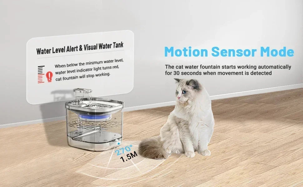 Distributeur d'eau intelligent pour animaux de compagnie en acier inoxydable 2L, circulation automatique de l'eau, bol d'eau pour chats et chiens, niveau visuel 5000 mAh