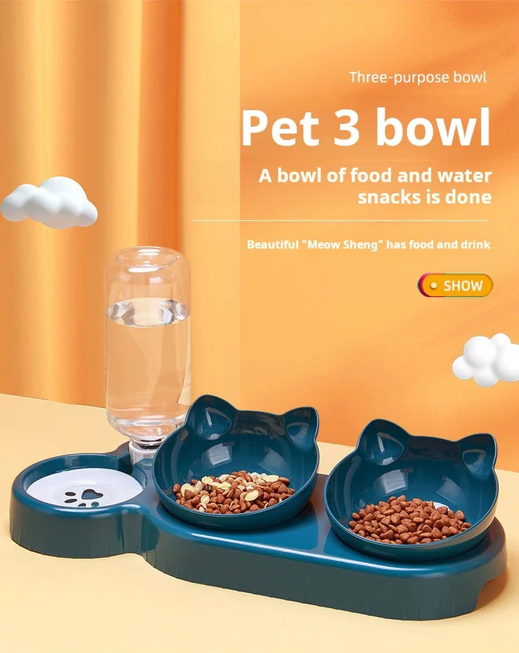 🐱 Gamelle 3 en 1 pour chats avec distributeur d'eau | Anti-basculement, inclinée et confortable ⭐ 4.8/5 (plus de 1 500 clients)