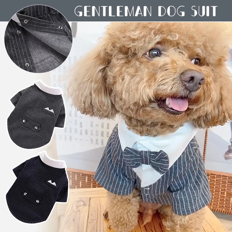 Gentleman Dog Clothes Wedding Suit Formal Shirt For Small Dogs Bowtie Tuxedo Pet Outfit Christmas Costume For Teddy Pomeranian