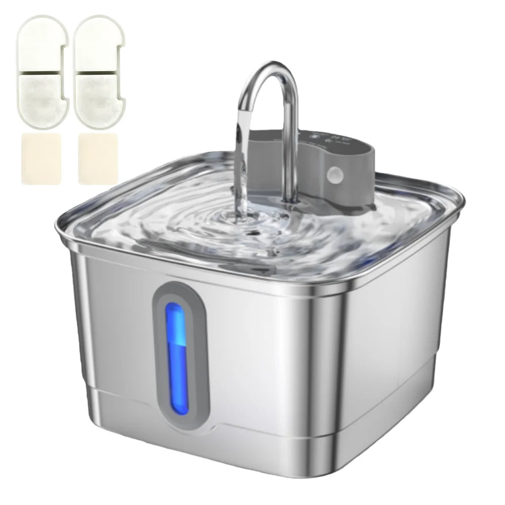 Fontaine à eau intelligente sans fil pour chat Batterie rechargeable 4000 mAh Capteur en acier inoxydable Distributeur d'eau automatique pour animaux de compagnie avec filtre