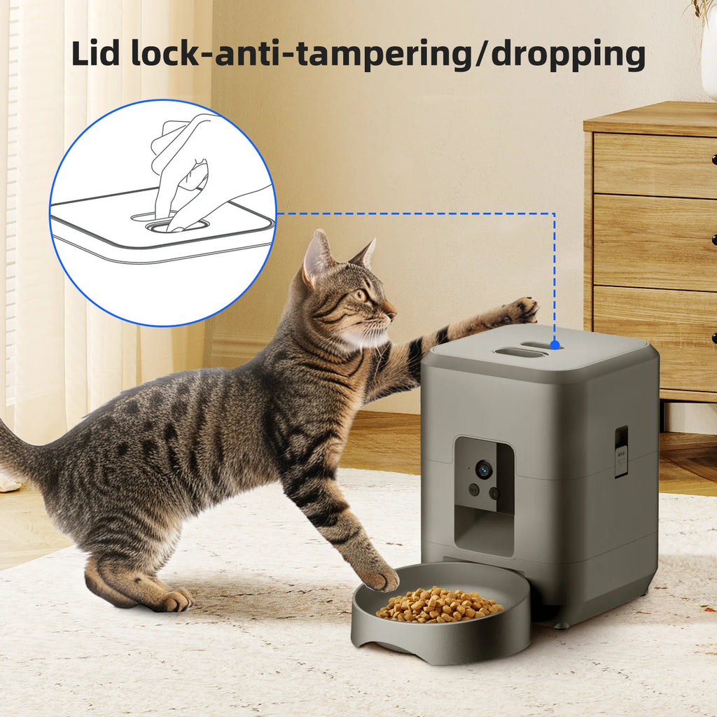 Distributeur automatique de nourriture 2L pour chat et chien - Contrôlé par Wi-Fi et caméra - Distributeur de nourriture pour animaux de compagnie - Application à distance (pas de prise 5V 2A)