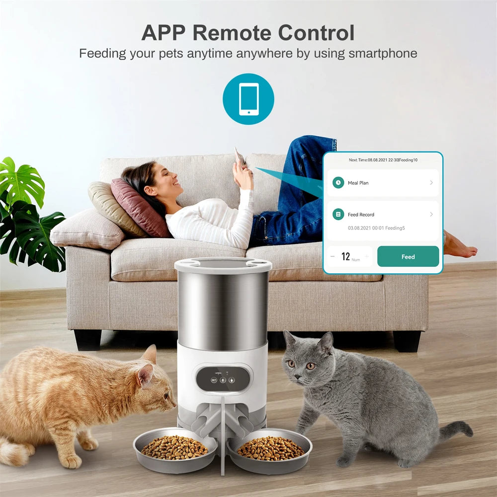 Distributeur automatique de nourriture Tuya Smart APP pour chiens et chats, adapté aux chiens et chats de petite et moyenne taille, alimentation à distance par téléphone portable