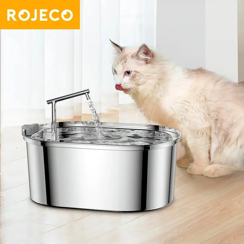 ROJECO Fontaine à Eau pour Chat en Acier Inoxydable Distributeur Automatique d'Eau pour Chats Chiens Accessoires pour Distributeur d'Eau pour Animaux de Compagnie