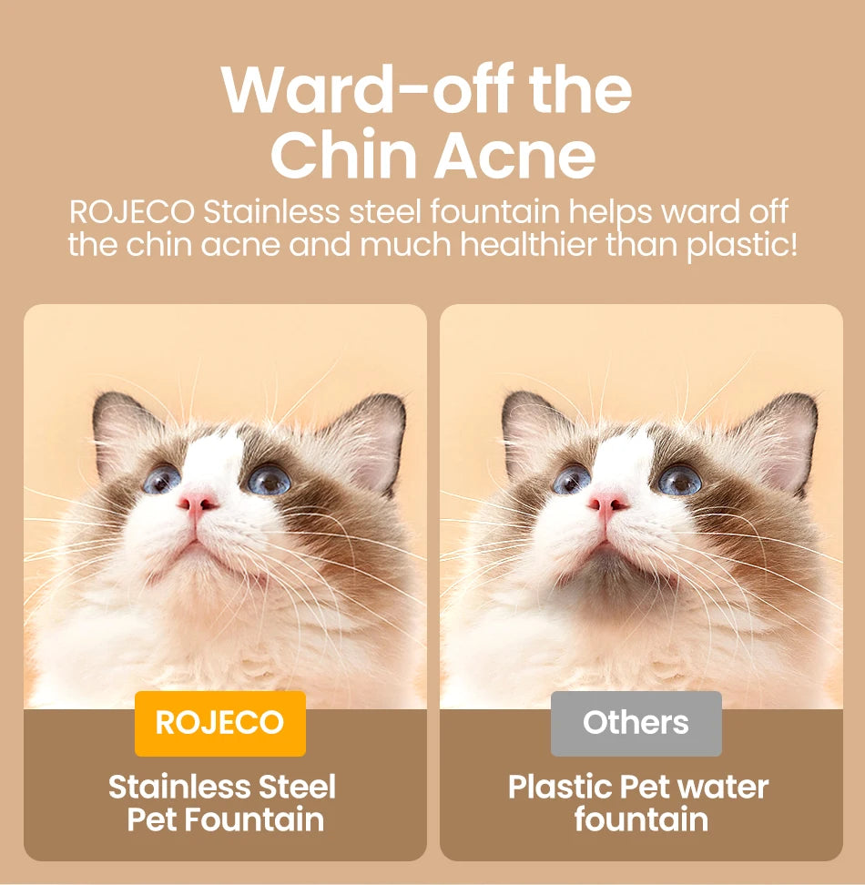 ROJECO Fontaine à Eau pour Chat en Acier Inoxydable Distributeur Automatique d'Eau pour Chats Chiens Accessoires pour Distributeur d'Eau pour Animaux de Compagnie