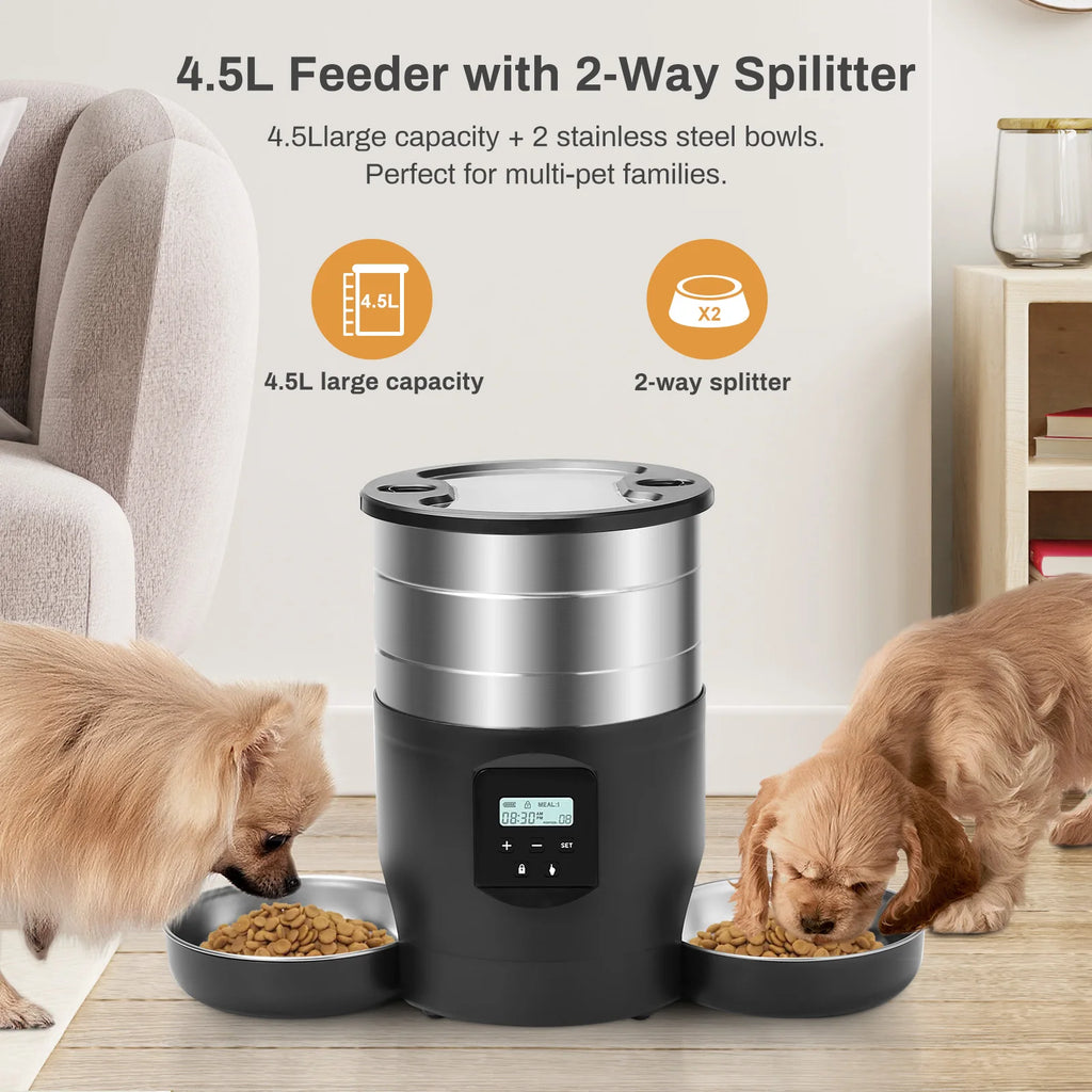 Fontaine à eau automatique pour animaux de compagnie 4,5L TuYa APP, version à bouton, distributeur intelligent automatique de nourriture sèche pour chats et chiens
