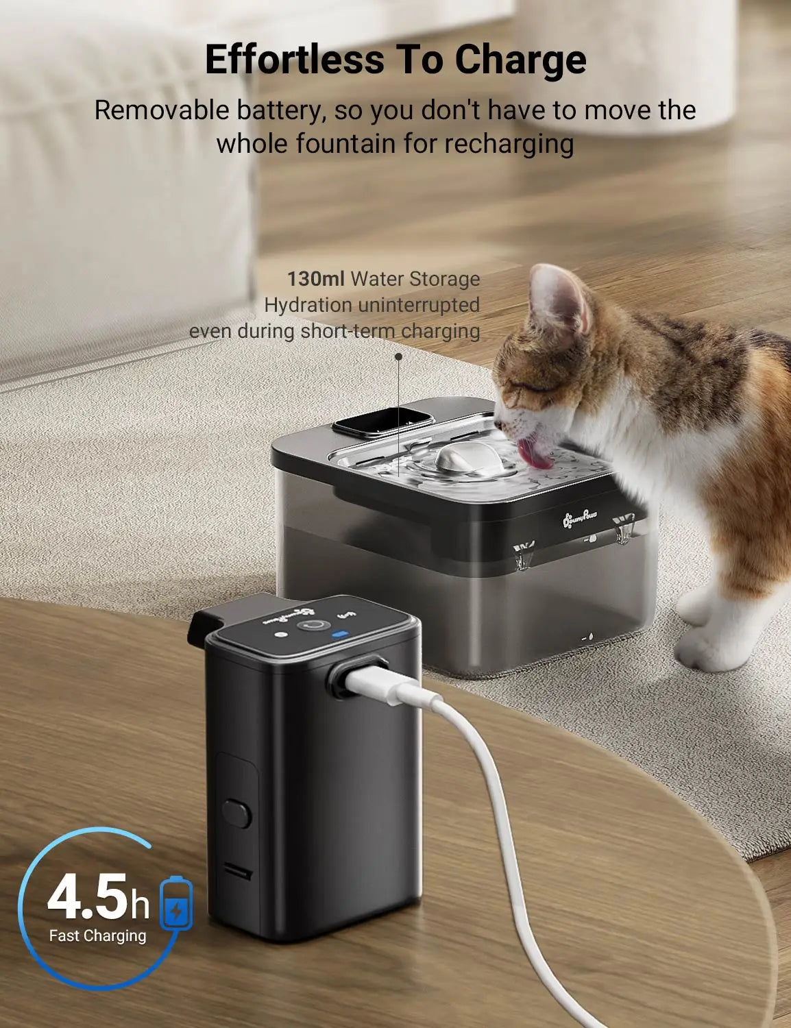 DownyPaws 2,5L Fontaine à Eau Automatique en Acier Inoxydable pour Chat 4000mAh Abreuvoir Sans Fil pour Animaux de Compagnie Batterie et Capteur Distributeur 2 en 1