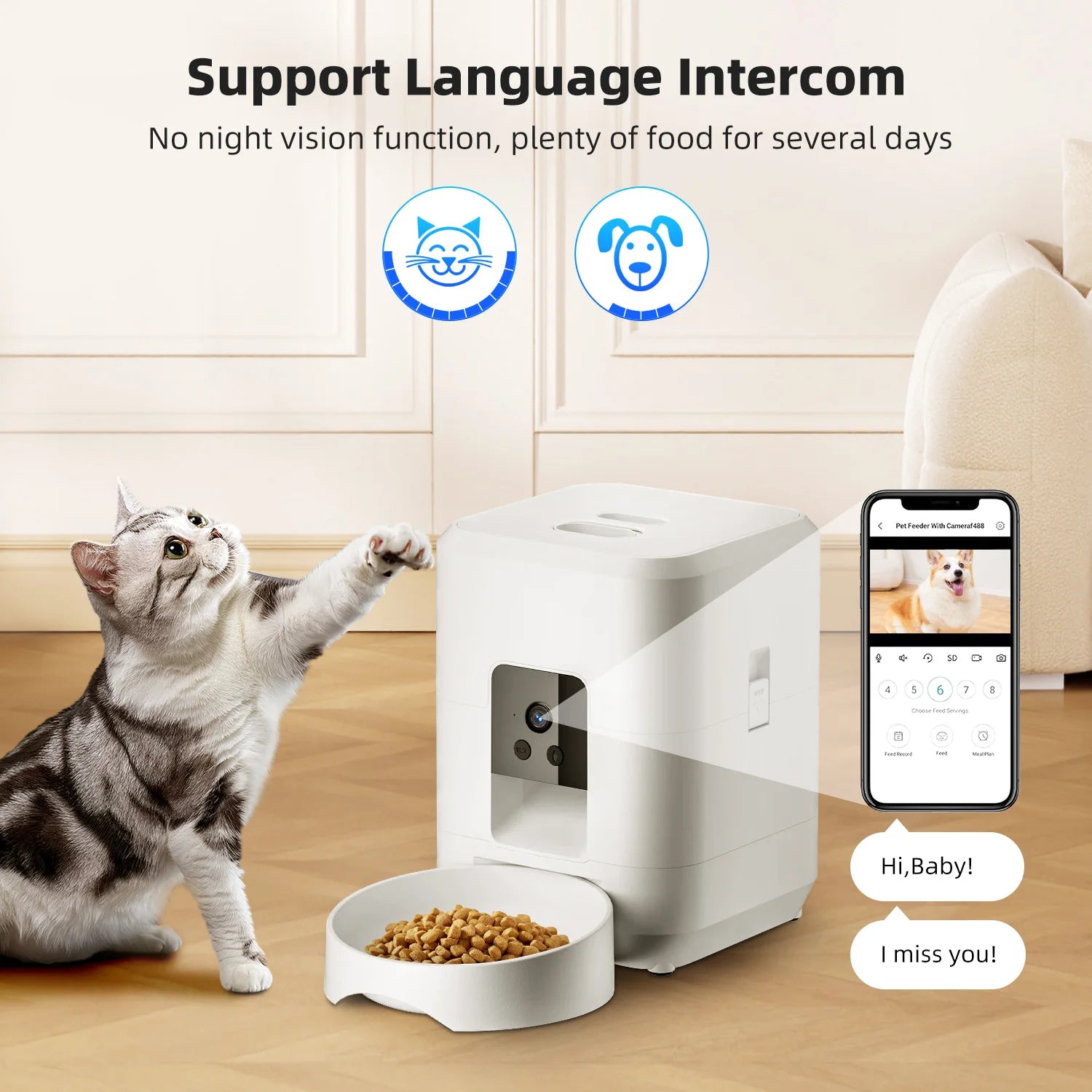 Distributeur automatique de nourriture 2L pour chat et chien - Contrôlé par Wi-Fi et caméra - Distributeur de nourriture pour animaux de compagnie - Application à distance (pas de prise 5V 2A)